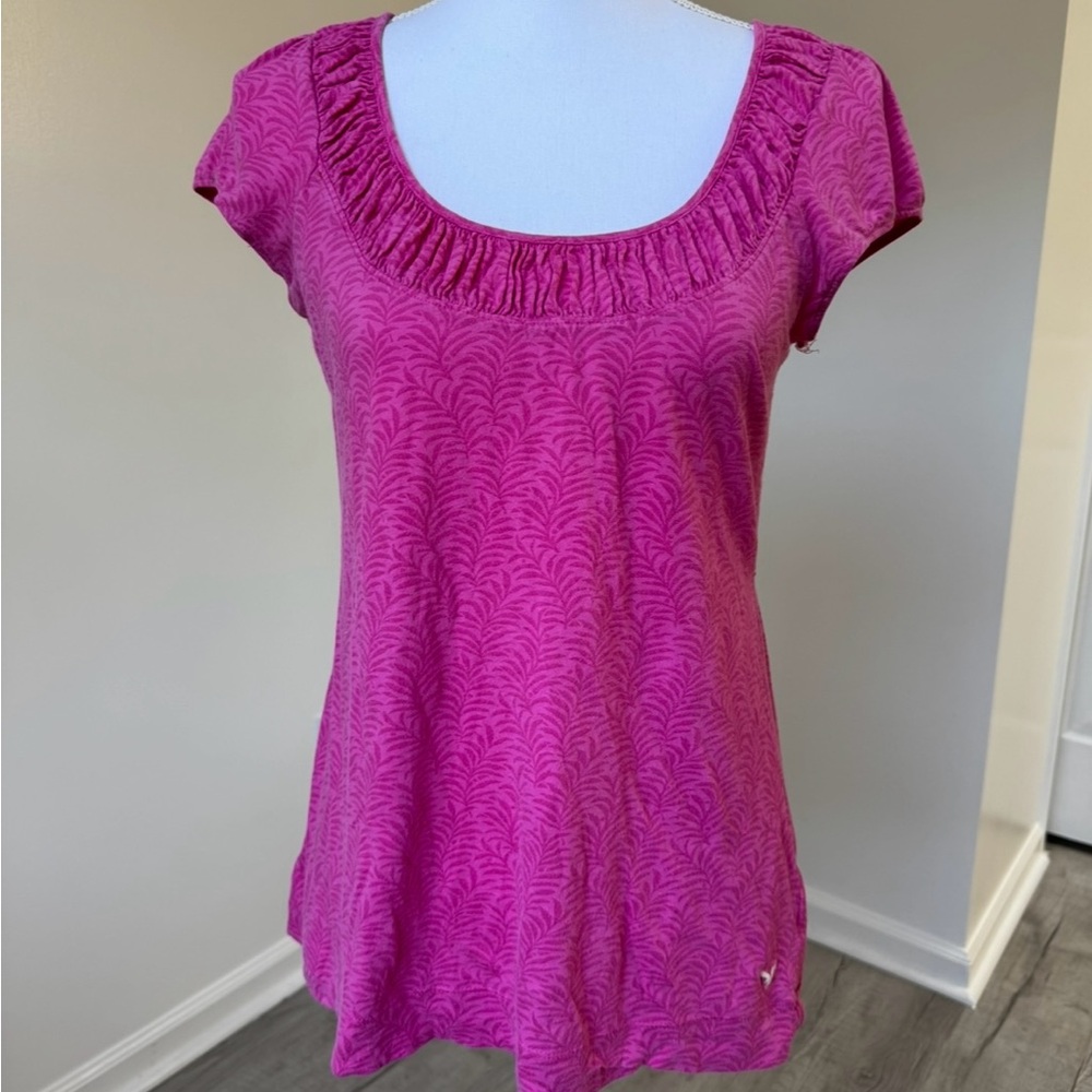 American Eagle Fuchsia Pink Ruched Scoop Neck Short Sleeve Tunic Top Women’s M